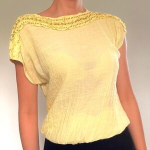 Bebe Butter Yellow Beaded Ruffle Top